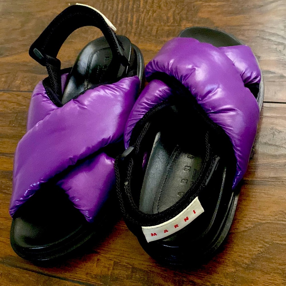 Purple Marni Cross Puffy Nylon Sandals